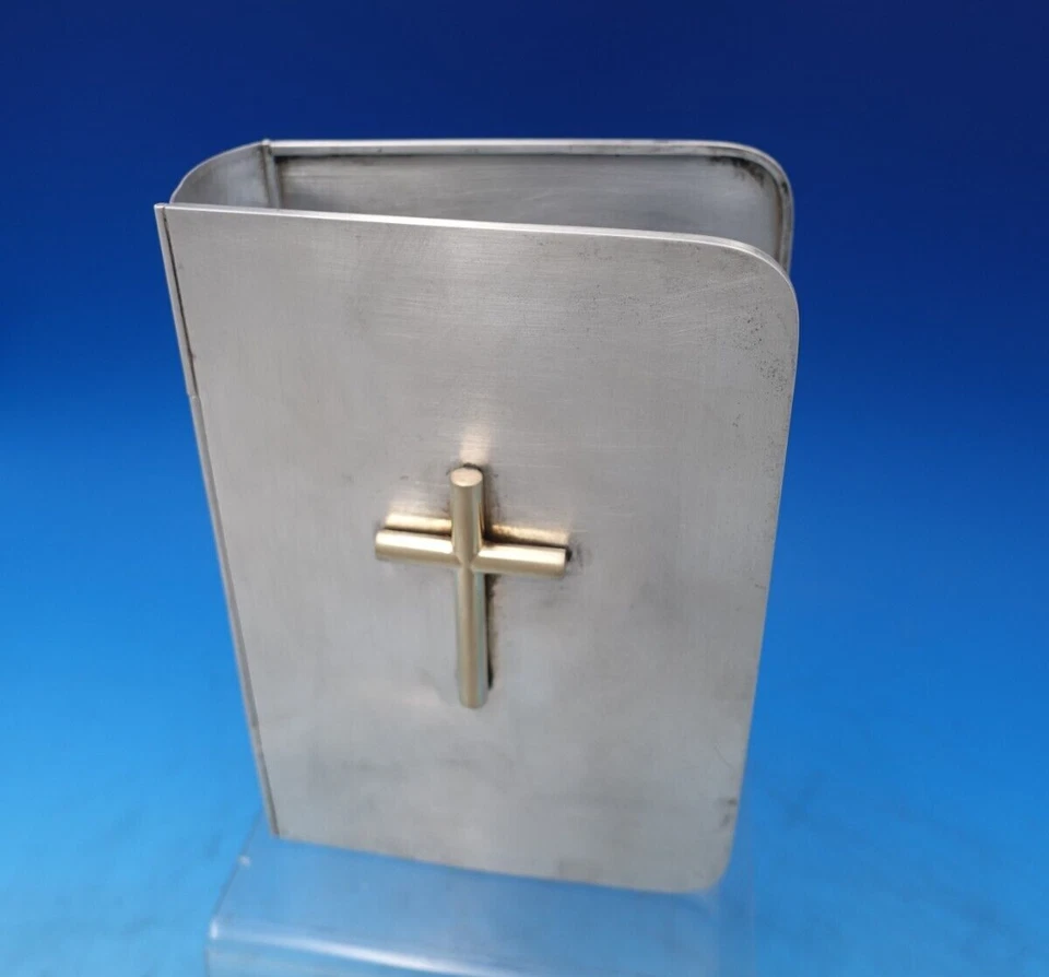 Cubierta bíblica de plata esterlina Allan Adler encuadernación con bisagras con cruz dorada 3D (#7382) Foto 3 de 4