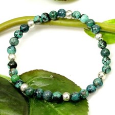 Blue Turquoise Bracelet Round Beads Stretch Healing Gemstone Kingman