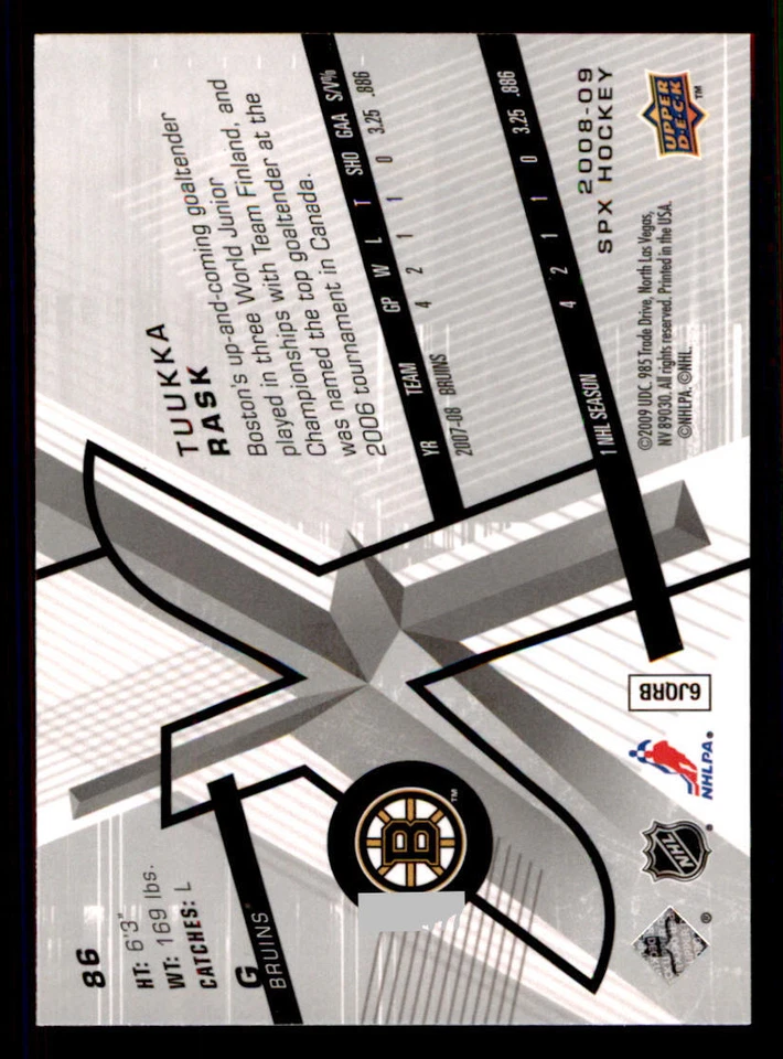 2008-09 SPx #86 Tuukka Rask - Image 2 of 2