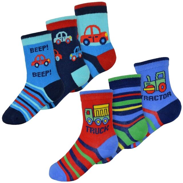 Baby Boys Cotton Cars Pattern Socks | 6 Pair | Trucks Design Socks for Toddler