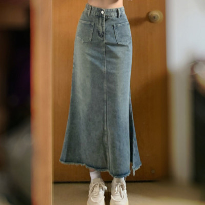 Jeans Damen Mädchen Rock Meerjungfrau-Linie Hohe Taille Meerjungfrau Midi Slim