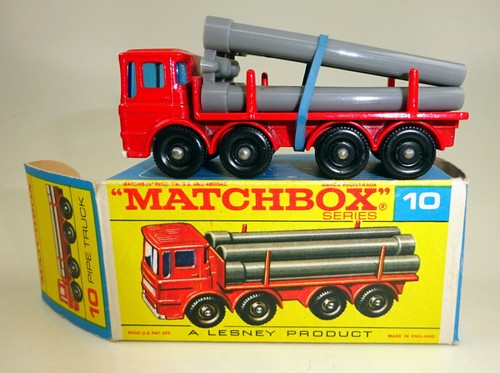 Matchbox No. 10D Leyland Pipe Truck red rare WHITE base complete with pipes - 第 1/12 張圖片