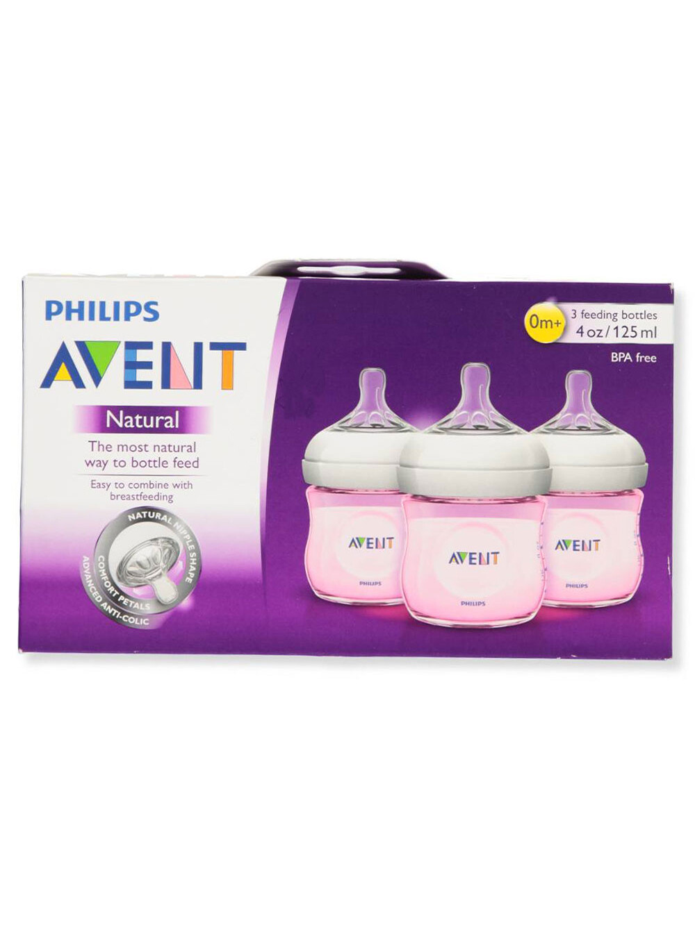 Avent 3-Pack Natural Bottles (4 oz.) - pink, one size AVN01387PIN00000000000000