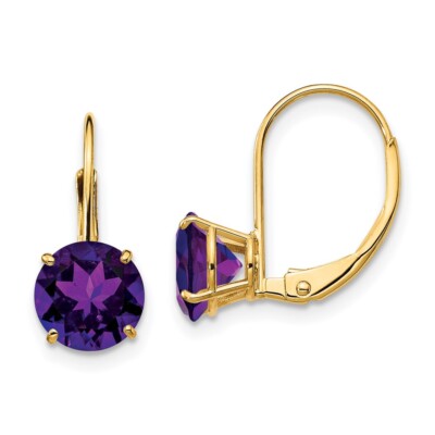 Ohrringe 18 mm 14 Karat Gelbgold 7 mm Amethyst Leverback