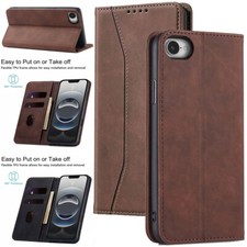 For iPhone 16e 17e Magnetic Leather Wallet Card Slots Pocket Case Phone Cover