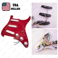 Prewired-Loaded SSS Pickguard Ceramic Pickups For Strat Red Pearl&Chrome
