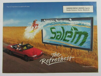 1990 SALEM MENTHOL CIGARETTES Surfin Big Wave Billboard Magazine Print Ad
