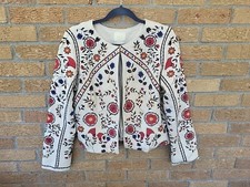 Anthropologie Maeve Kirian Embroidered Cotton Blazer Boho Crop Jacket M Floral