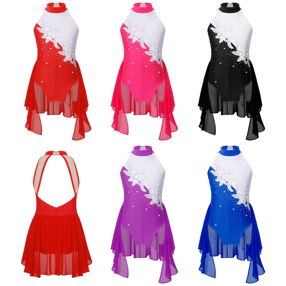 Kids Girls Gymnastic Leotard Figure Ice Skating Dress Modern Lyrical Dance Dress - Image 2 of 2