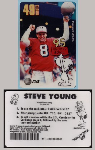 49m (Yellow Denom) 1995 Snoopy Bowl Football / Steve Young JUMBO USED Phone Card - 第 1/3 張圖片