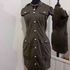 Express Military Olive Green Cotton Blend Collared Safari Button Dress Size 6