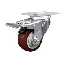 3 Inch SS Maroon Polyurethane Top Plate Caster with Total Lock Brake SCC