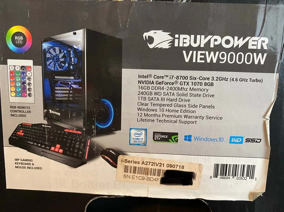 iBuypower View9000W, Intel-Core i7-8700 3.2GHz, 1TB SATA III HD, New Open Box - Image 2 of 4