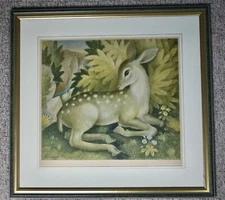 VINTAGE BILLIE WATERS THE LITTLE FAWN DEER SIGNED PRINT FRAMED & GLAZED