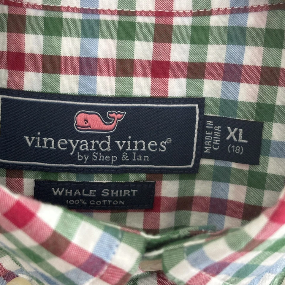 Vineyard Vines Long Sleeve Button Down Multicolor Plaid Whale Shirt Youth XL 18 - Image 3 of 4