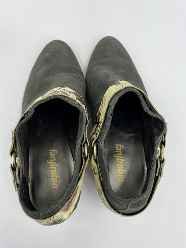 FarylRobin Booties Size 7 Django Lucite Grey Suede Ankle Boots Top Floral Casual - Picture 11 of 15