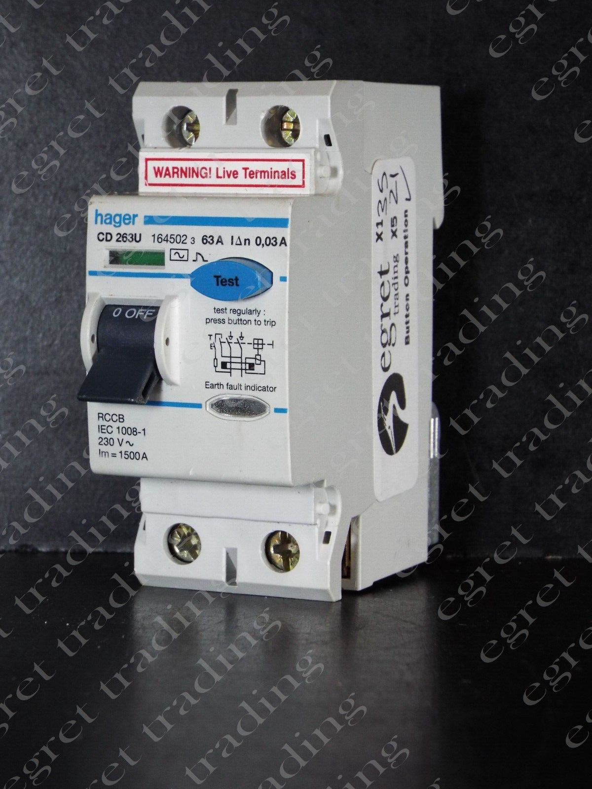 Hager CD 263U 63A 30mA  164502 2 pole  RCD RCCB  AC type- Tested
