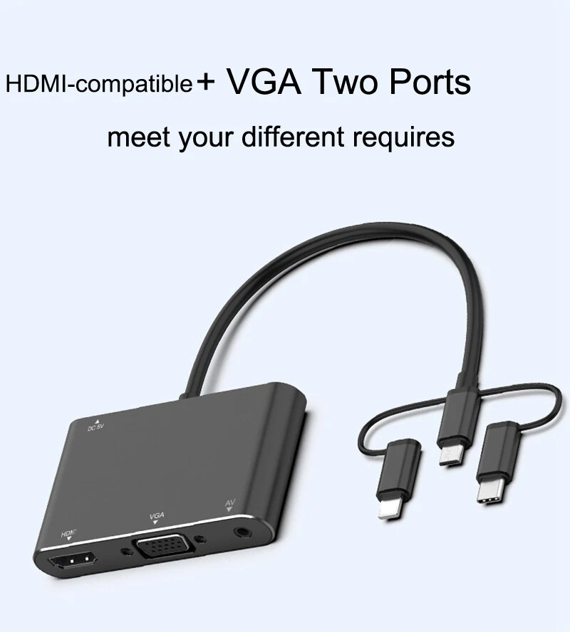 Micro USB Type C VGA HDMI Cable Video Adapter for IPhone IOS Android Phone To TV - Image 4 of 4