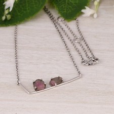Designer Pendent Necklace Dual Raw Tourmaline 925 Silver Healing Jewelry Gift