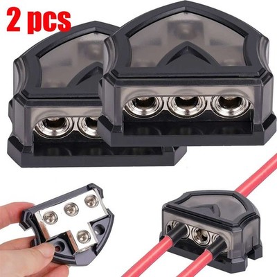 2PCS 3 Way 0 Gauge Input to 0 Gauge Output Power Ground Distribution Block Set