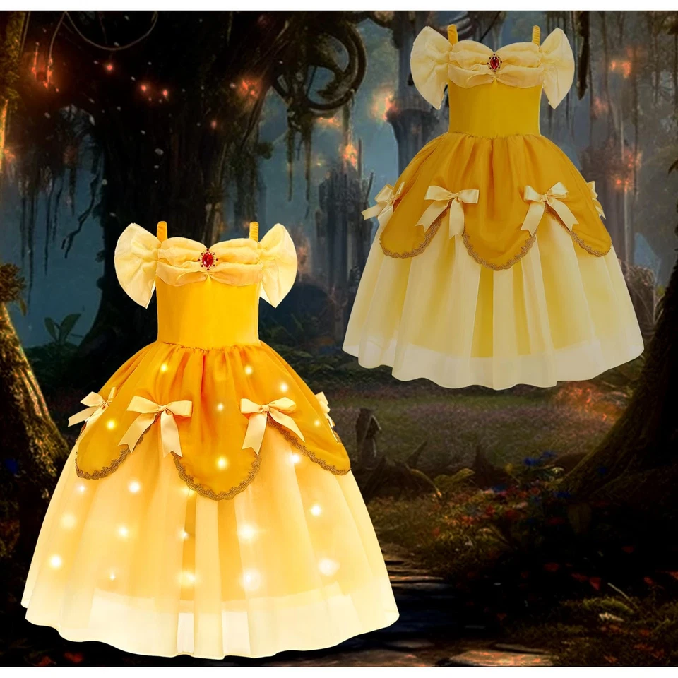 Vestido de princesa iluminado para niñas - Amarillo Halloween Juegos con disfraces Fiesta de cumpleaños Foto 2 de 4