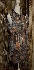 American Rag Cie Chiffon Shirt Dress M Floral Collared Sleeveless Knee Length
