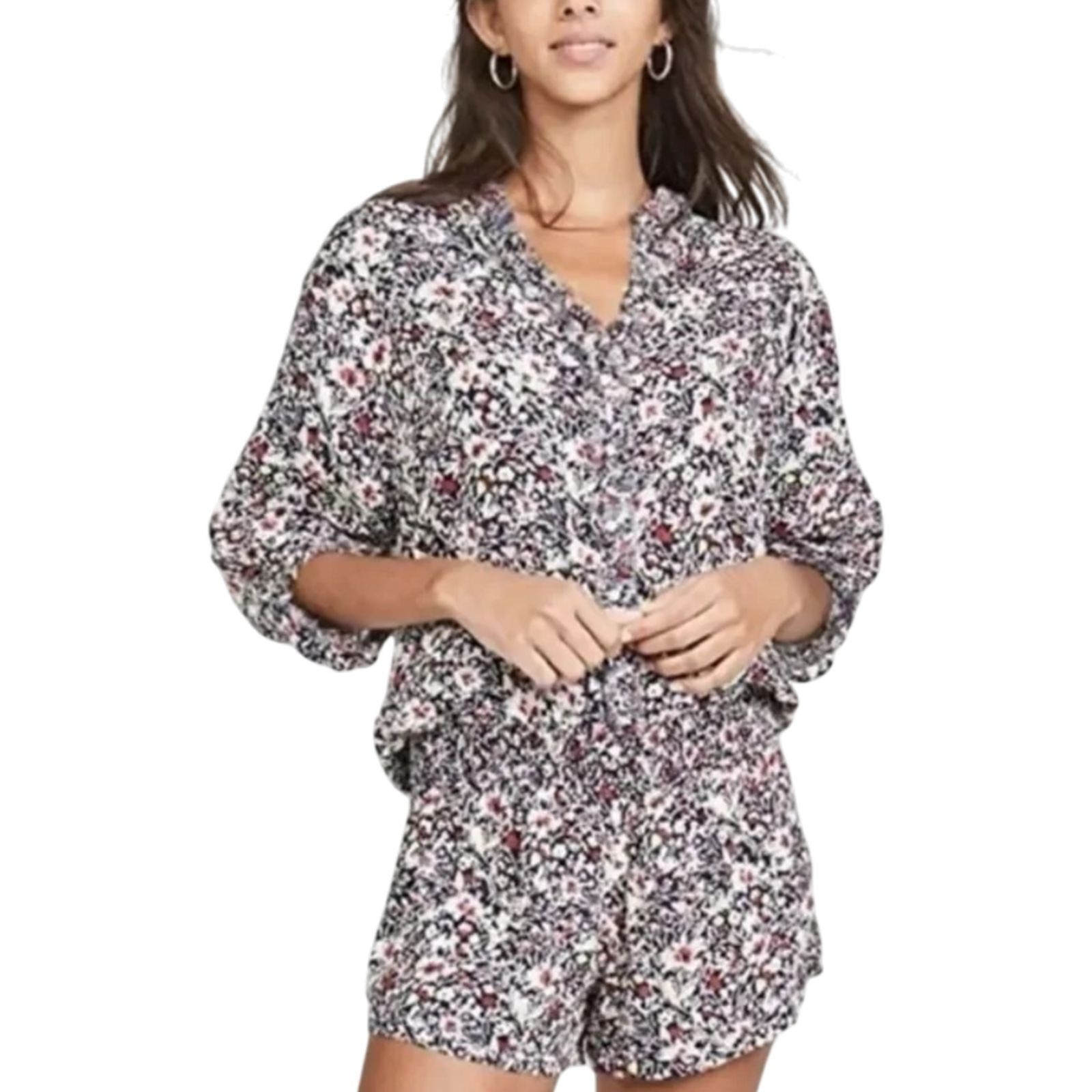 Poupette St. Barth Ilona Romper Navy Azalea Floral Boho Size XS Blouson