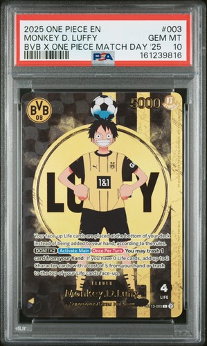 2025 ONE PIECE PROMOS BVB X ONE PIECE MATCH DAY 2025 #003 MONKEY D. LUFFY PSA 10
