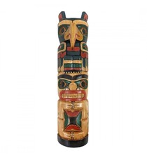 Totem Indien mural 50cm en bois sculpté et peint à