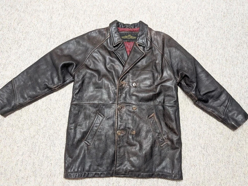1990s vintage PATINA semi-distressed PEACOAT leather jacket L brown MAD MAX usn - Image 3 of 4