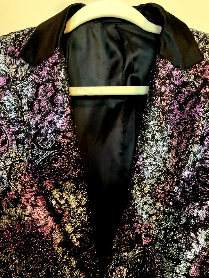 Blazer Blu Martini Para Hombres Púrpura Negro Lentejuelas Brillantes Nuevo sin Etiquetas Talla M Foto 3 de 4