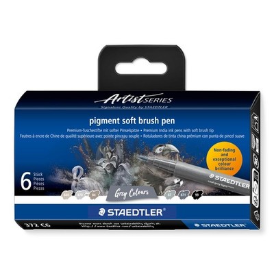 Pigment Arts Soft Brush Pen Grey Colors Sketching Drawing 372 C6 6 Pack