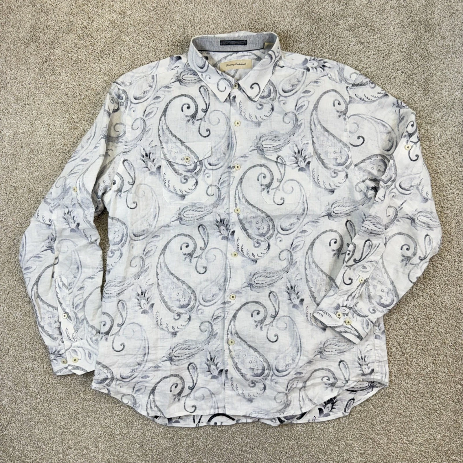 Tommy Bahama Button Up Shirt Mens XL White Gray Paisley 100% Linen Long Sleeve
Opens in a new window
