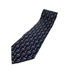 FERRAGAMO Silk Tie Necktie Blue Geometric Italy Very Good