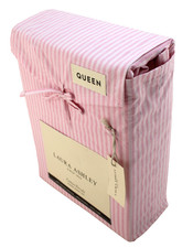 LAURA ASHLEY Oxford Stripe Queen Size Pink / Pink 100 Cotton Percale Sheet Set