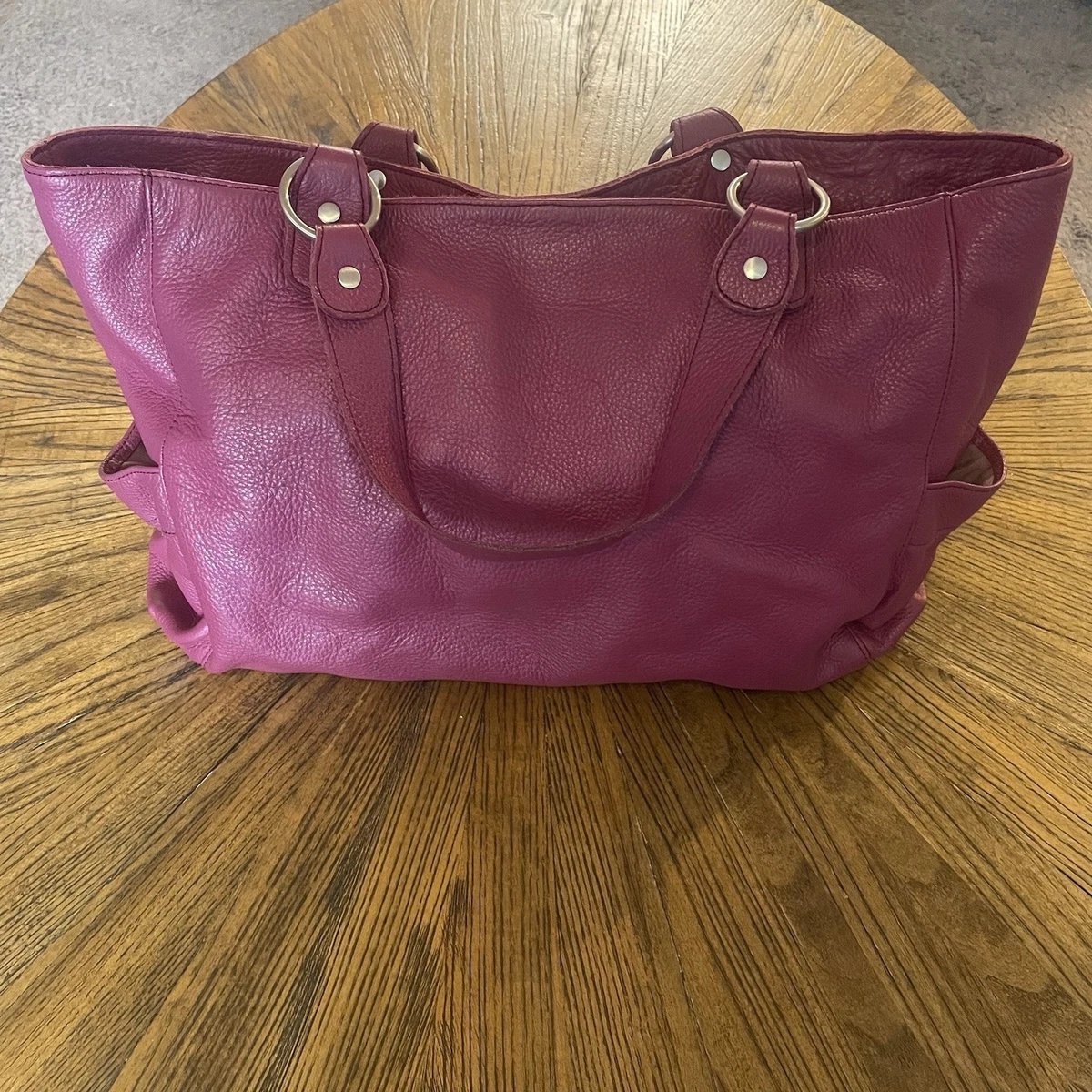 Garnet Hill Italian Genuine Leather Top Handle Convertible Backpack Plum Purple Garnet Hill Leather Exterior Large Bags & Handbags for Women  main image 3