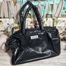 Vintage 80s LaTique Black Puffy Nylon Tote Duffle Gym Bag  Mini Keychain Bag