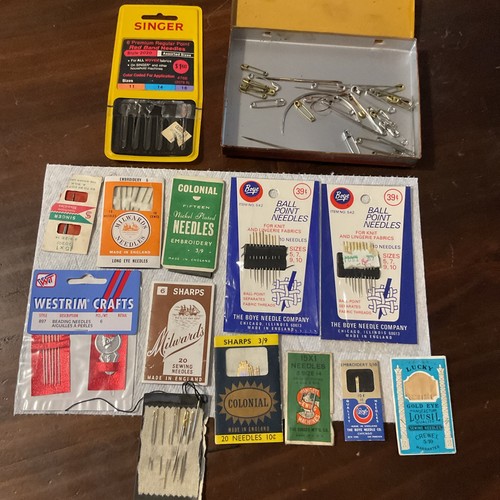 Vintage Sewing Machine Embroidery Beading Needles Various Sizes Lot in Tin Box