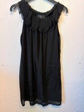 AX Paris Black Chiffon Dress UK 12 Floral beaded Sleeveless Floaty Evening 1491x