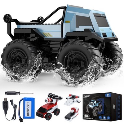 DEERC Amphibious RC Car Waterproof 4WD RC Stunt Car for Boy with Blocks 60 Mins