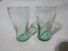 2  Vtg  Coca Cola Coke Green Mini Drinking Glasses 4 1/2''