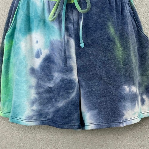 Pantaloncini felpati estivi blu verde multicolore tie dye elastico in vita medi nuovi con etichetta - Foto 5 di 12