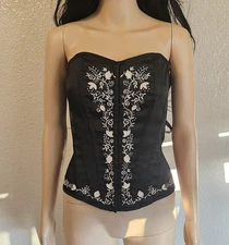 Y2K Charlotte Russe CORSET BLACK EMBROIDERED FLORAL DESIGN SZ M