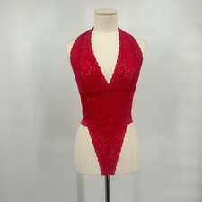 Victoria's Secret Red Floral Lace Halter Bodysuit High Cut Medium