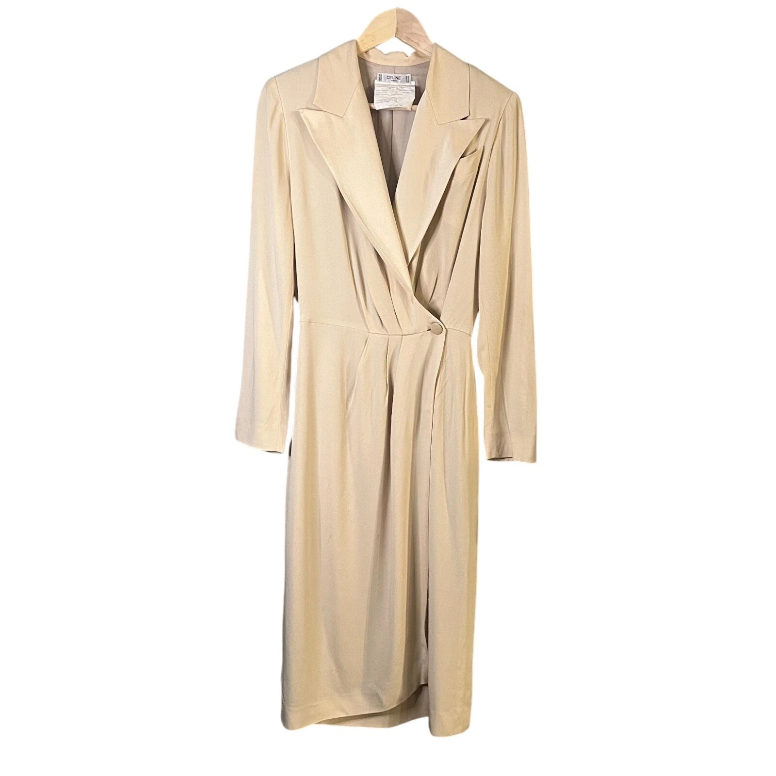 Celine — Vintage Couture White Celine Paris Womens Wrap Dress sz 12 Old Money Classic