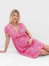 GAP Maternity Size XXL Faux Wrap Midi Dress V-Neck Pink Blue Floral Sleeveless