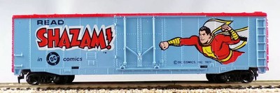 Tyco 368D Ho Usa Kühlwagen 40' mit Drehgestellen Shazam DC Comics Lieferung blau