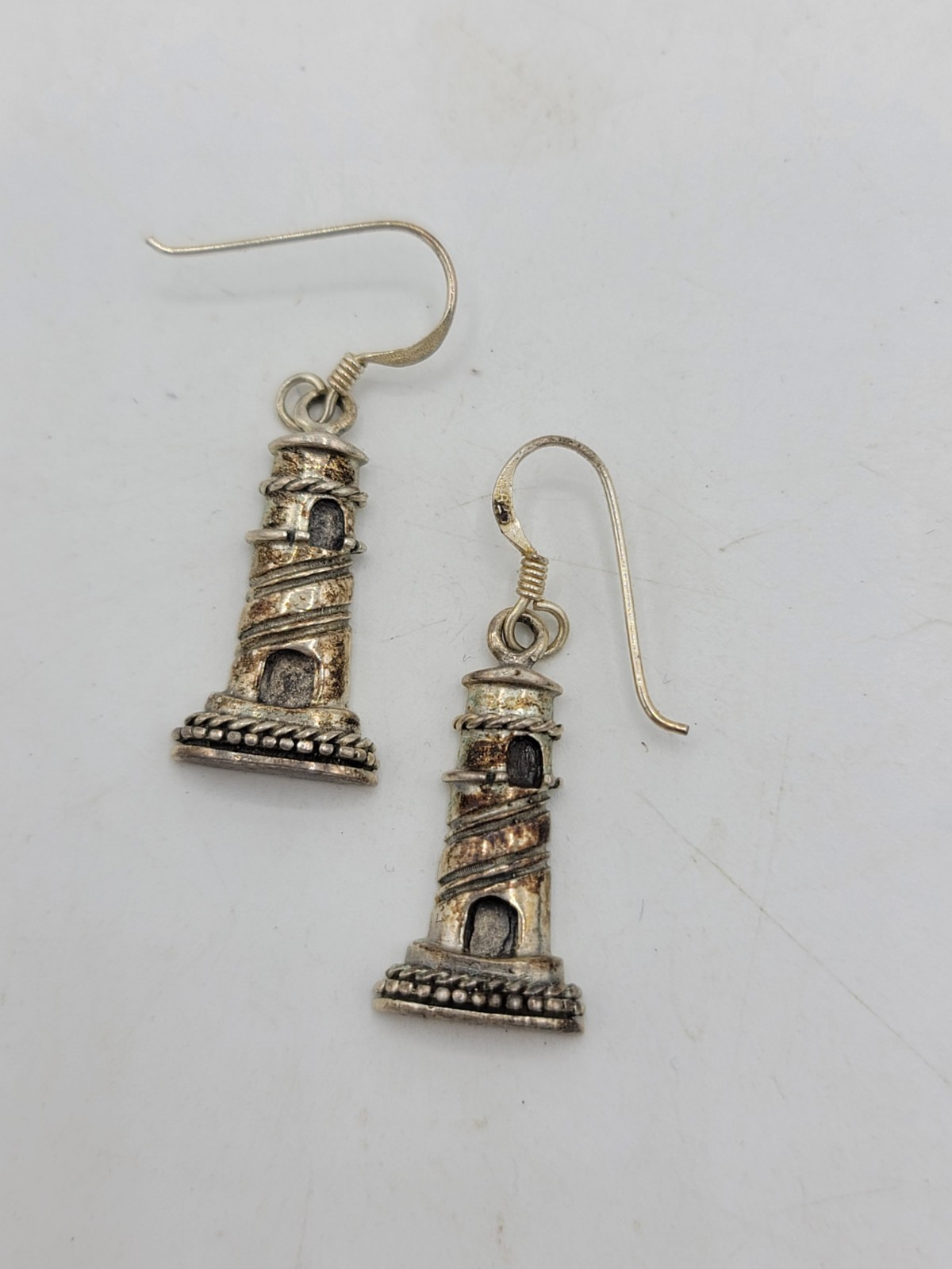 Sterling Silver Lighthouse Dangle Earrings 3D Nau… - image 1