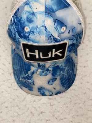 Huk Fishing A Flex Mens L XL Cap Hat Blue Element Fracture Trucker Patch Logo