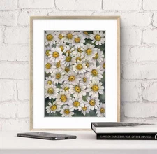 Original Watercolor All the Daisies 5.5x8 Painting Unique Artwork Small Wall Art